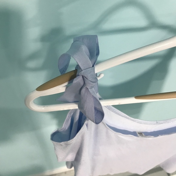 Garage Light Blue Cold Shoulder Ribbon Strap Top - Picture 4 of 8